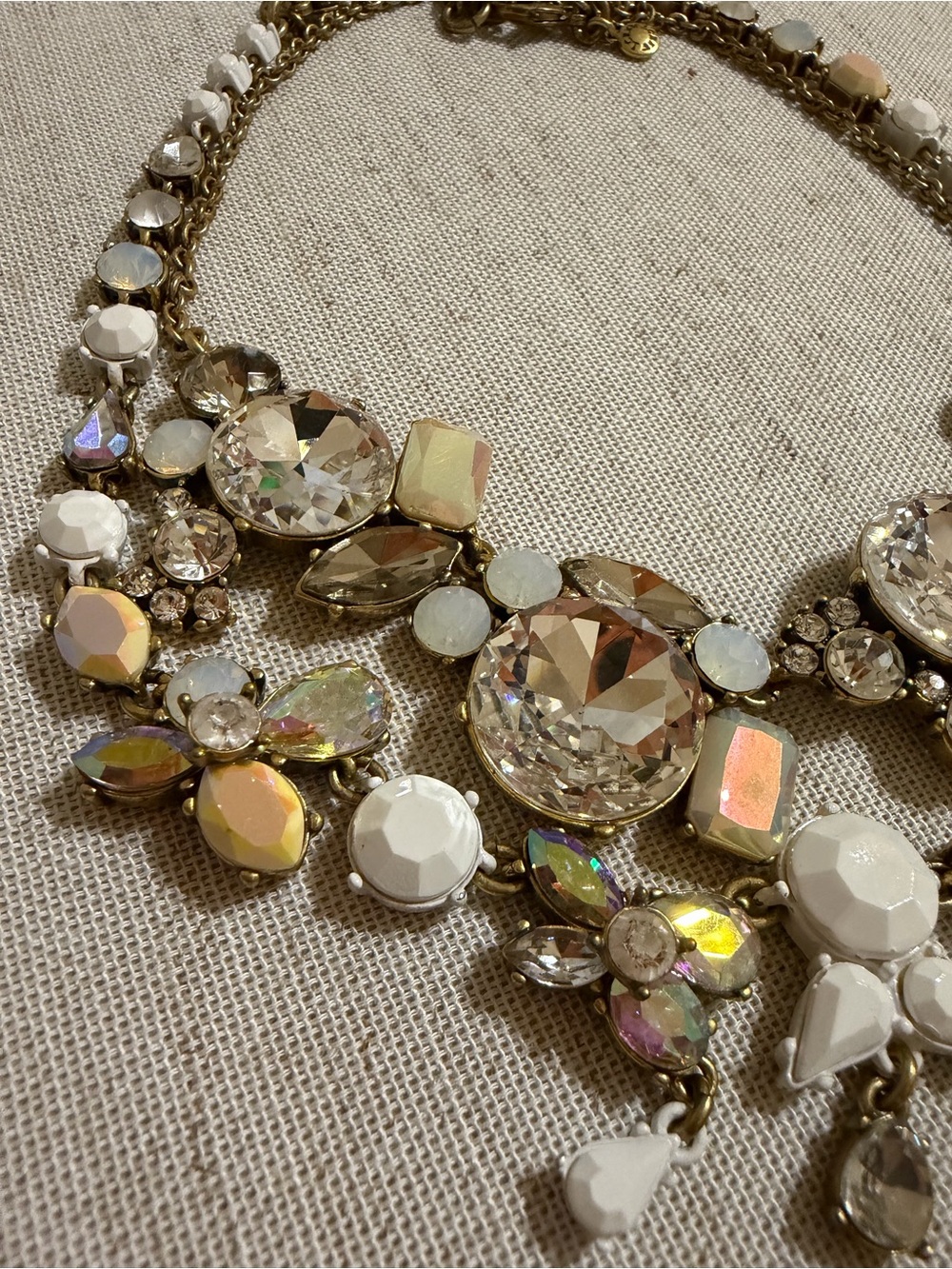 J.CREW Iridescent floral Aurora Crystal Rhinestone Opal Statement Necklace Y2K - Picture 12 of 17